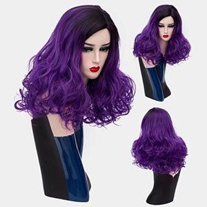 Dark Purple Ombre Wig Medium Wavy Bob Cut L:18"